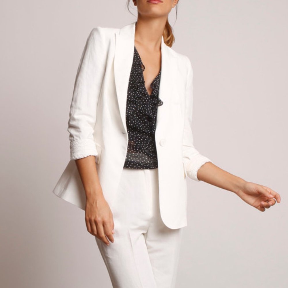 Ecru Classic White Tuxedo Style Blazer Sz 10